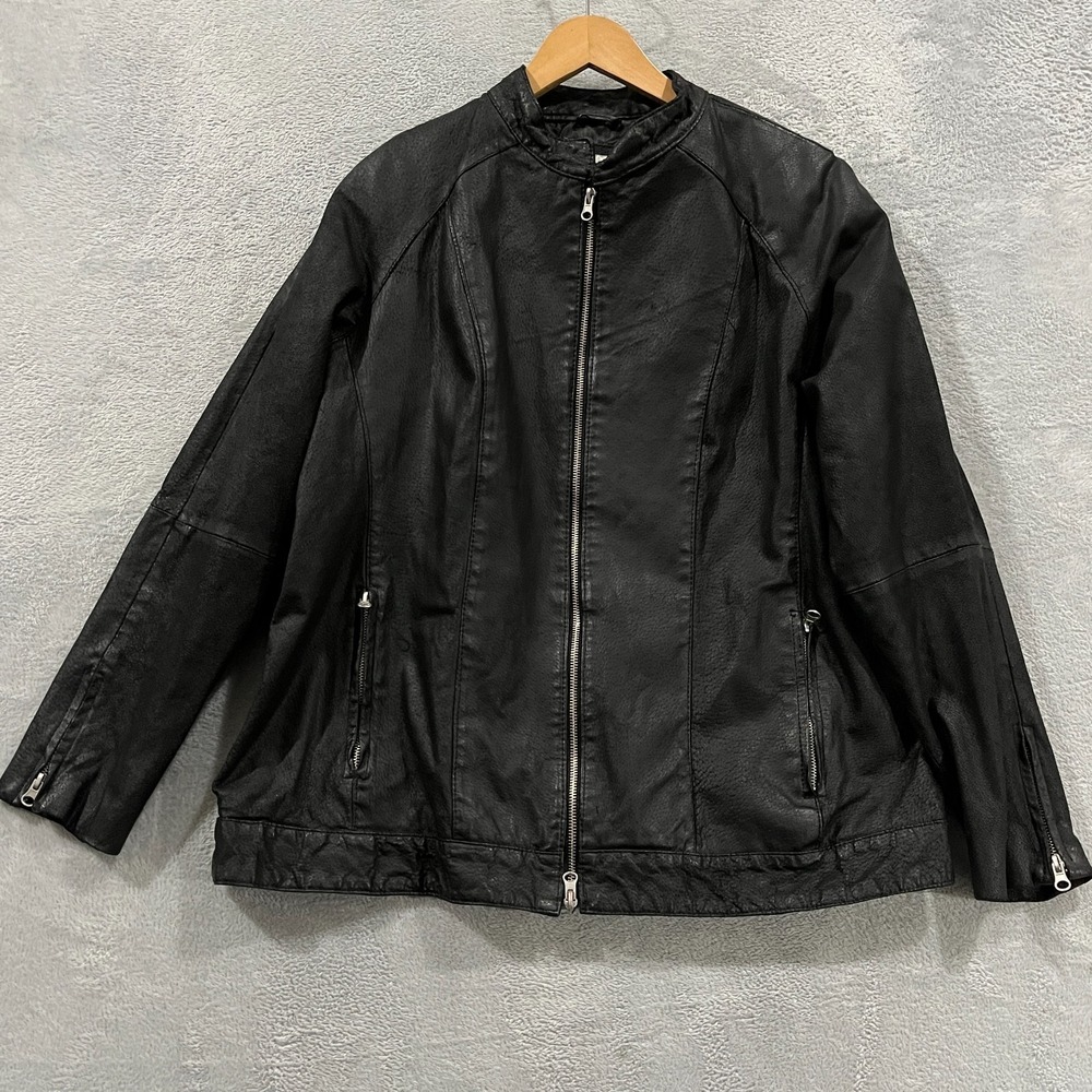 Jessica London Black Leather Jacket Womens 16 Bomber Zip Biker Grunge 90s‎ Racer